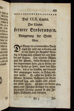 453, Das CLX Capitel. Der Türken fernere Eroberungen. Belagerung der Stadt Wien.