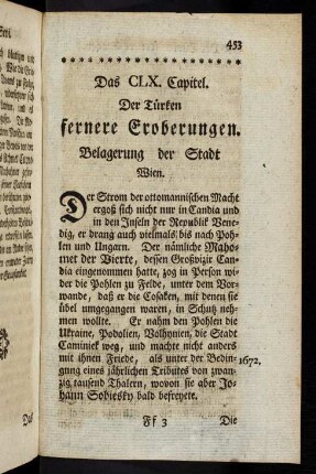 453, Das CLX Capitel. Der Türken fernere Eroberungen. Belagerung der Stadt Wien.