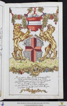 [8r] Österreichischer Bindenschild und Freiburger Stadtwappen