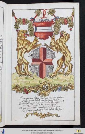 [8r] Österreichischer Bindenschild und Freiburger Stadtwappen