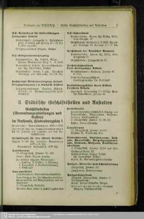 II. Städtische Körperschaften, Geschäftsstellen und Anstalten
