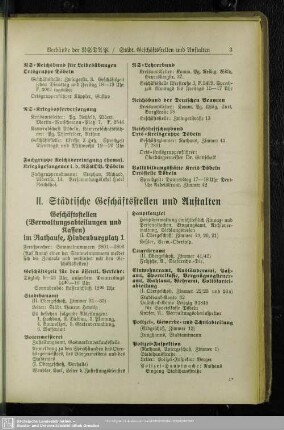 II. Städtische Körperschaften, Geschäftsstellen und Anstalten