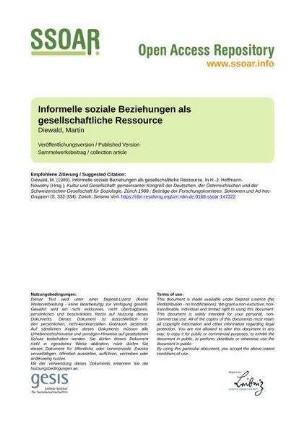 Informelle soziale Beziehungen als gesellschaftliche Ressource