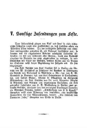 V. Sonstige Zusendungen zum Feste
