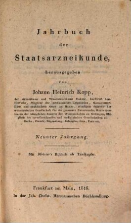 Jahrbuch der Staatsarzneikunde. 9, 9. 1816
