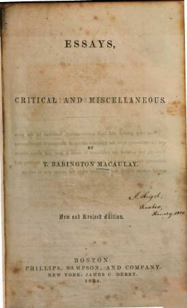 Essays : critical and miscellaneous
