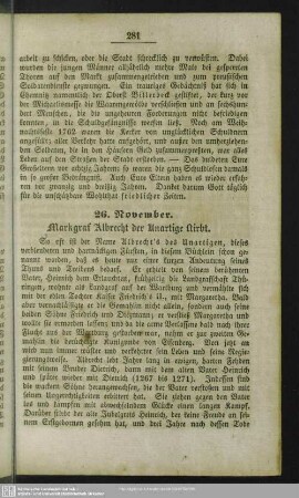 26. November. Markgraf Albrecht der Unartige stirbt