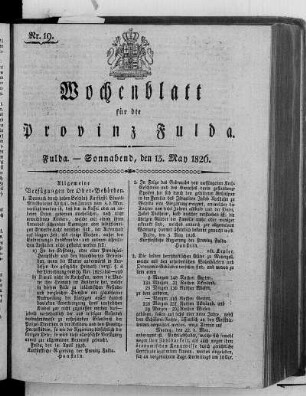 Nr. 19, Ausgabe vom 13. Mai 1826