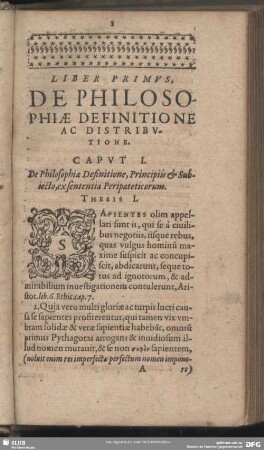 Liber Primus, De Philosophiae Definitione Ac Distributione