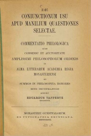 De conjunctionum usu apud Manilium quaestiones selectae : Diss. inaug.