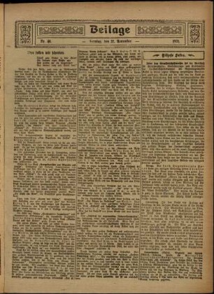 Zweite Ausgabe vom Sonntag, den 27. November 1921.