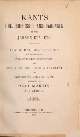 Kants philosophische Anschauungen in den Jahren 1762 - 1766