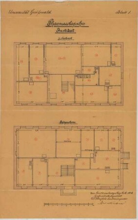 Pharmakologisches Institut der Universität Greifswald: Blatt 1, Erdgeschoß, 1. Stockwerk