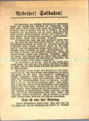 Propagandaflugblatt der KPD München mit dem Aufruf zur Weiterführung der Revolution
