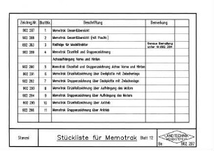 Stückliste für Memotrak (Blatt 12)