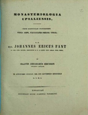 Monasteriologia Upsaliensis : Dissertatio academica, [2]