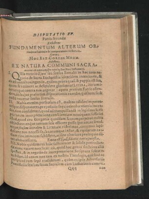 Disputatio XV. Exhibens Fundamentum Alterum Orthodoxae sententiae de interpretatione verborum.