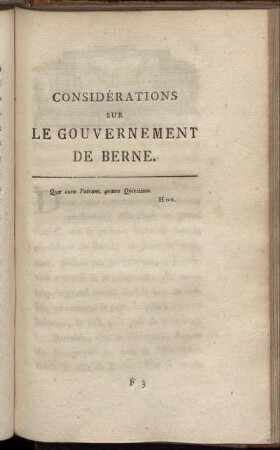 Considérations Sur Le Gouvernement De Berne.