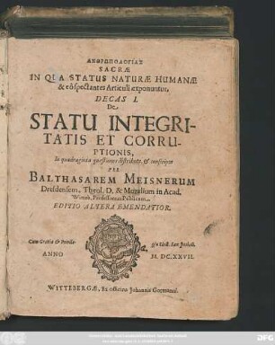 1: De Statu Integritatis Et Corruptionis ...