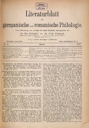 Literaturblatt für germanische und romanische Philologie. 2. 1881
