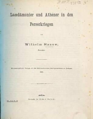 Lacedämonier und Athener in den Perserkriegen