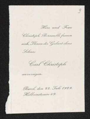 Brief von Gerhart Hauptmann und Margarete Hauptmann an Christoph Bernoulli und Alice Bernoulli