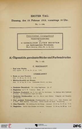 A) Ölgemälde, gerahmte Stiche und Farbendrucke (Nr. 1-60)