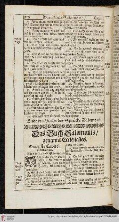 Das Buch Salomonis, genannt Ecclesiastes