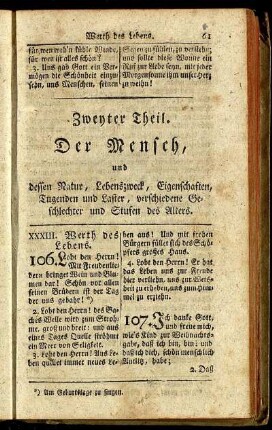 XXXIII. Werth des Lebens. - XLVI. Ehrbegierde, Demuth, Hochmuth und Eitelkeit.