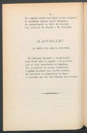 ¡¡Lavalle!! : (Al señor Don Ignacio Irigoyen).