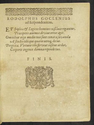 Rudolphus Goclenius ad Respondentem.