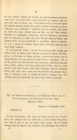 XIX. De directeur-generaal Jan Pietersz. Coen aan de bewindhebbers der generale Oost-Ind. Comp. (Heeren XVII.)