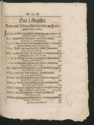 Das I. Register. derer aus Jesaia erklärten texte / nach ordnung derer capitel