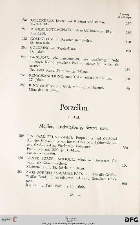 Porzellan. II. Teil. Meißen, Ludwigsburg, Sèvres usw. (Nr. 259-290)