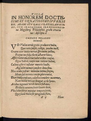 Viola In Honorem Doctissimi Et Ornatissimi Iuvenis, Dn. Adami Sturmii Vratislaviensis ...