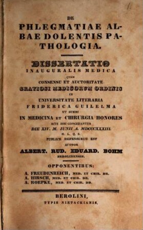 De phlegmatiae albae dolentis pathologia : dissertatio inauguralis medica