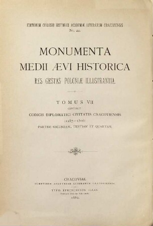 Kodeks dyplomatyczny miasta Krakowa : 1257 - 1506, 2/4