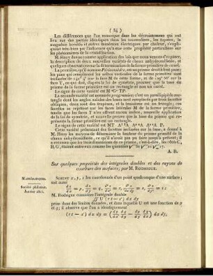 Sur quelques propriétés des intégrales doubles et des rayons de courbure des surfaces
