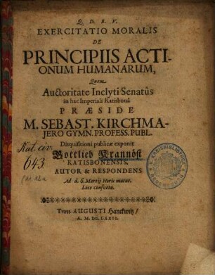 Exercitatio Moralis De Principiis Actionum Humanarum