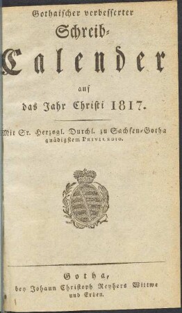 1817: Gothaischer verbesserter Schreib-Kalender auf das ...