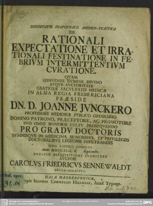 Dissertatio Inauguralis Medico-Practica De Rationali Expectatione Et Irrationali Festinatione In Febrium Intermittentium Curatione