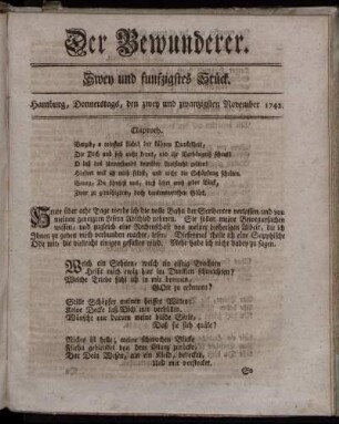 Zwey und funfzigstes Stück. Hamburg, Donnerstags, den zwey und zwanzigsten November 1742.