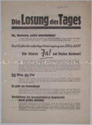 Aufruf des SPD-Zentralausschusses zur Vereinigung mit der KPD