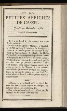 No XX (Jeudi 30 Decembre 1784)