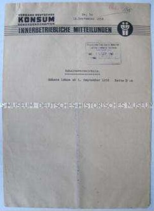 Informationsdienst des Verbandes Deutscher Konsum- Genossenschaften zu Lohnerhöhungen