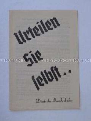 Kommunistische Tarnschrift über Prozesse gegen KPD-Mitglieder im Umschlag einer Werbeschrift der Deutschen Bundesbahn