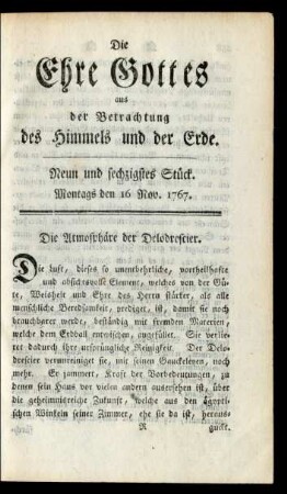 Neun und sechzigstes Stück. Montags den 16 Nov. 1767