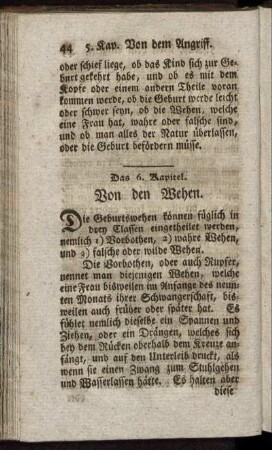 Das 6. Kapitel. - Von den Wehen. - Das 10. Kapitel. Von der Unterbindung der Nabelschnur.