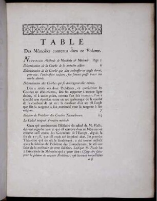 Table. Des Mémoires contenus dans ce Volume.