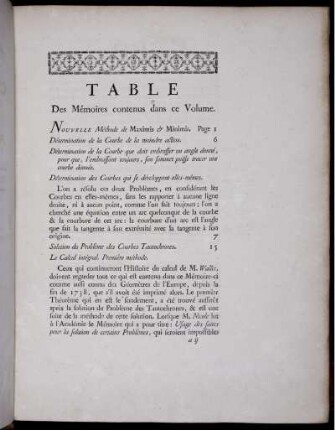 Table. Des Mémoires contenus dans ce Volume.